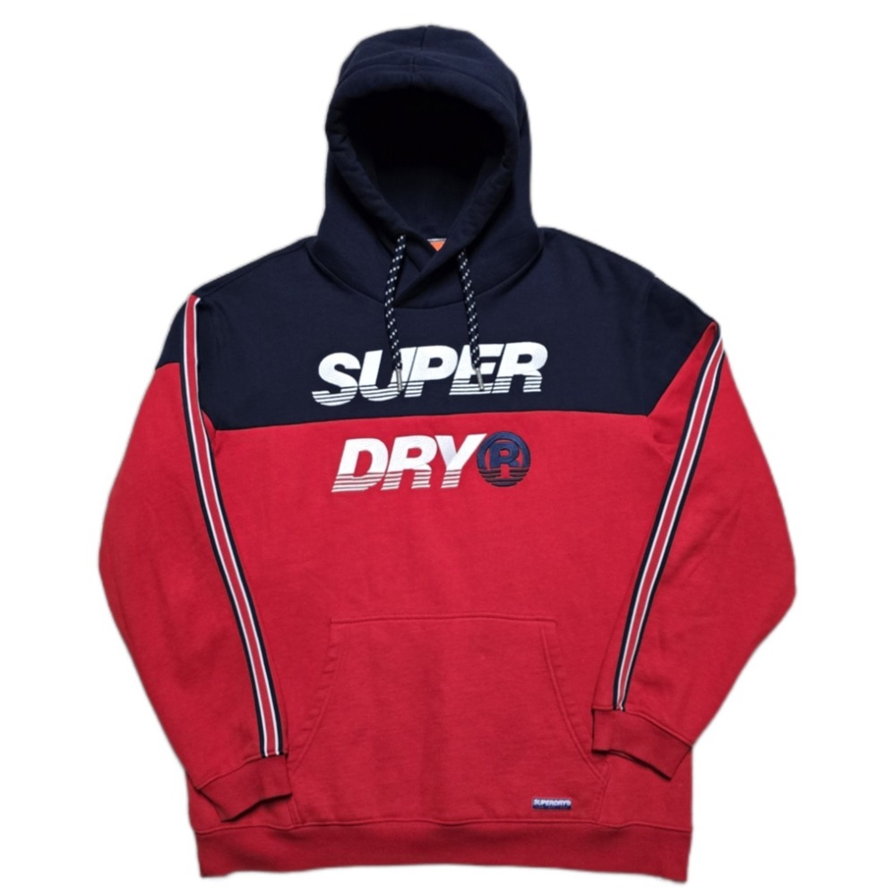Superdry Oversized Hoodie Mens‎ 2XL Colorblock Fleece Jacket Y2K Heavyweight